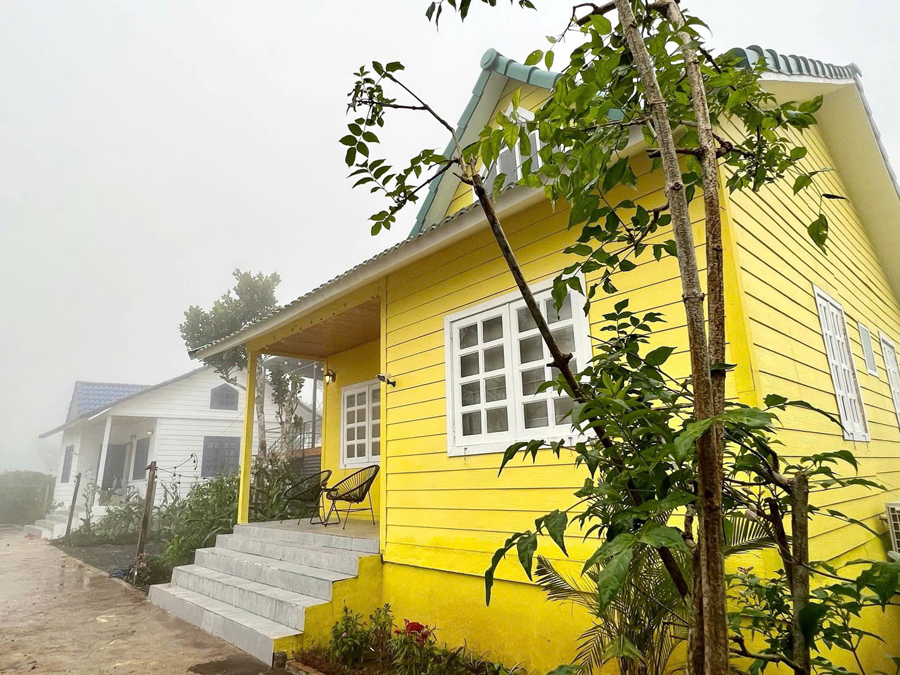 Căn nhà vàng trong sương sớm ở Tà Đùng